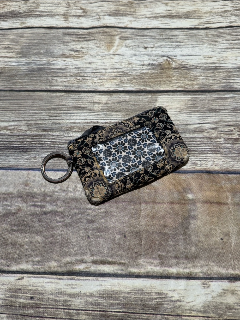 Vera Bradley Patterned Fabric ID Card Holder Wallet Keychain